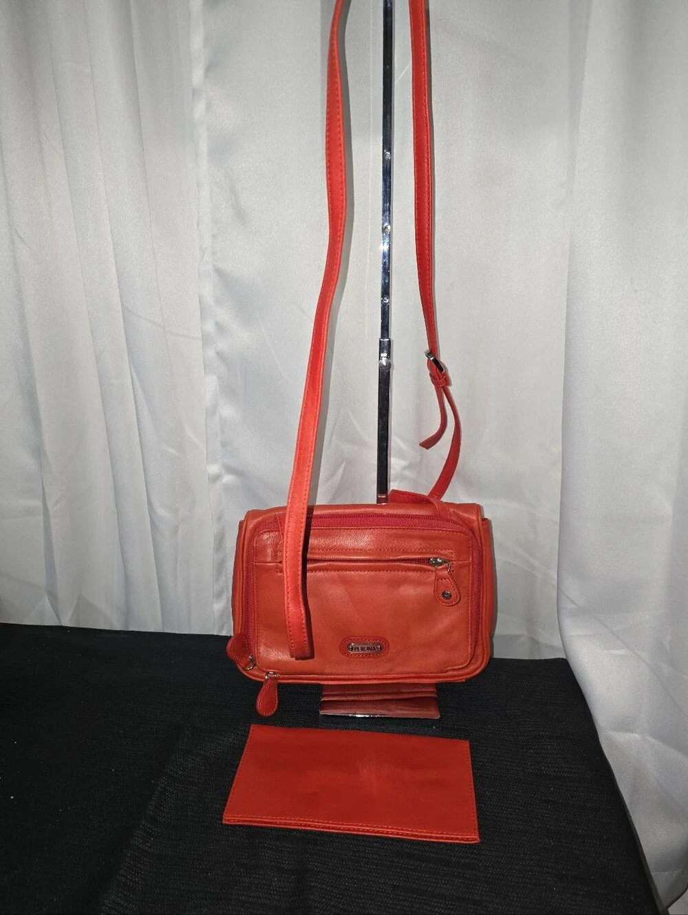 PERLINA MULTIPOCKETS Red Leather Crossbody Bag — Vibrant Red Shoulder Purse